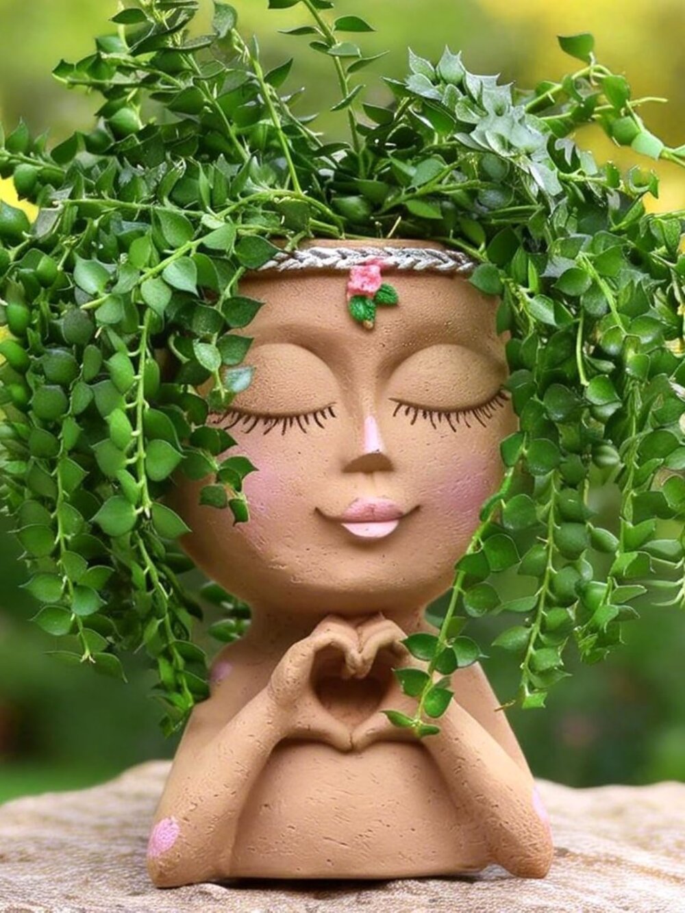 Face Planter Pot With Heart Hands, Resin Head Planter For Indoor Plants, Cute Su